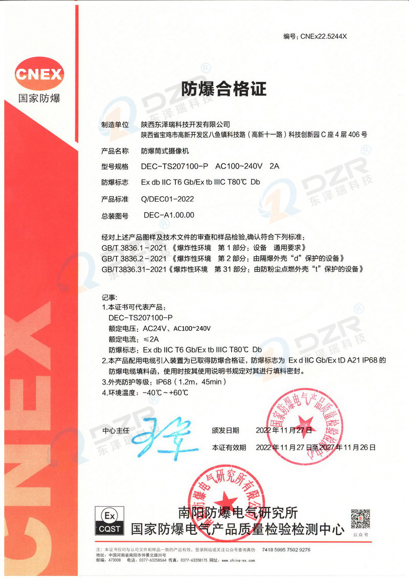 Explosion proof cylindrical camera